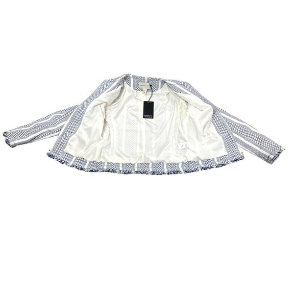Adrienne Vittadini Small Woven Cotton Fringe Tweed Zip Jacket Blue White New Tag - Picture 15 of 16